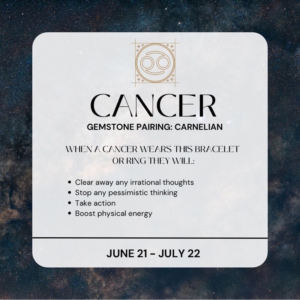 NWT Wool + Pepper Co. Zodiac + Gemstone - Cancer + Carnelian Bracelet (Gold) 6mm - Picture 2 of 7